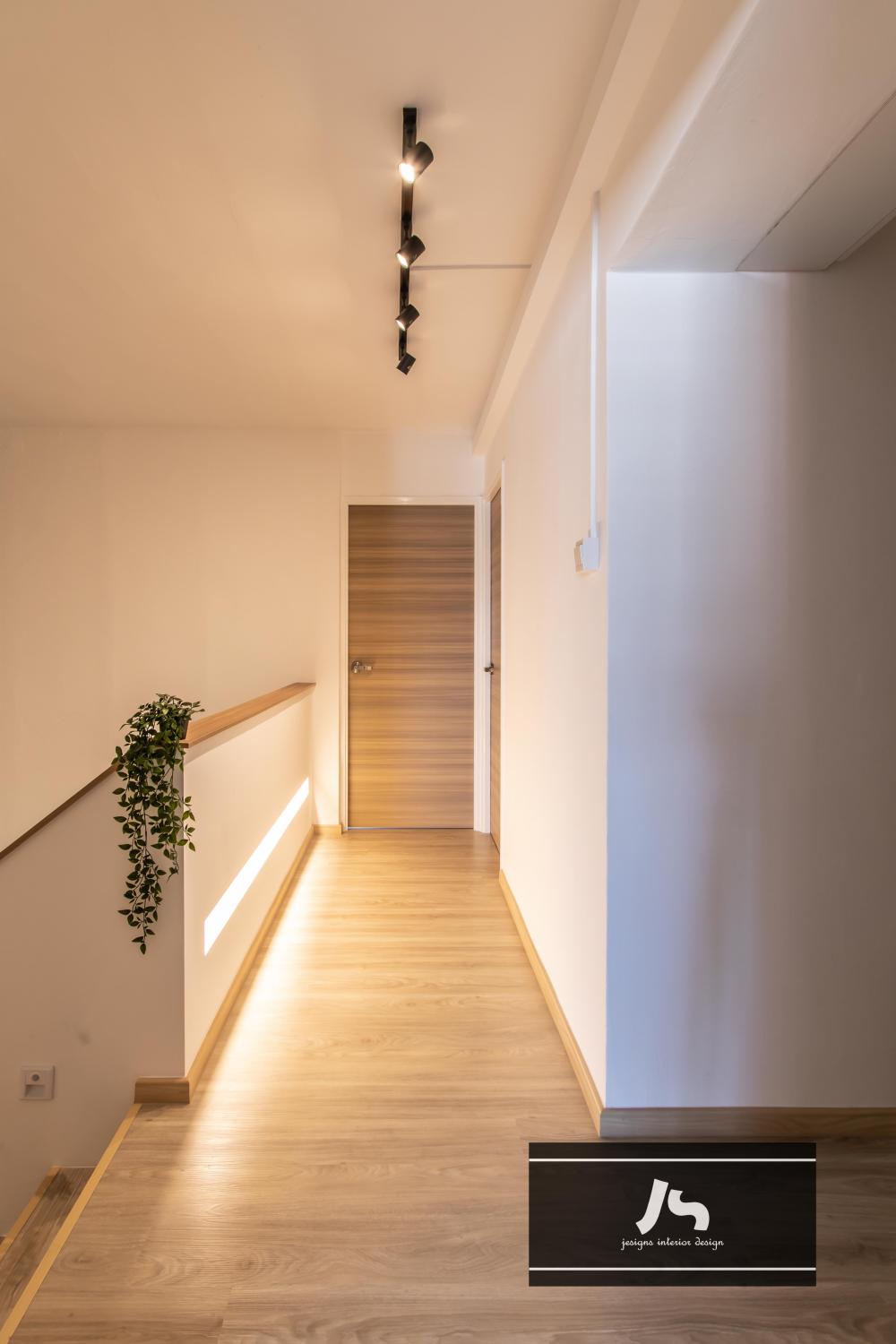 Scandinavian Hallway with Staircase and Downlights