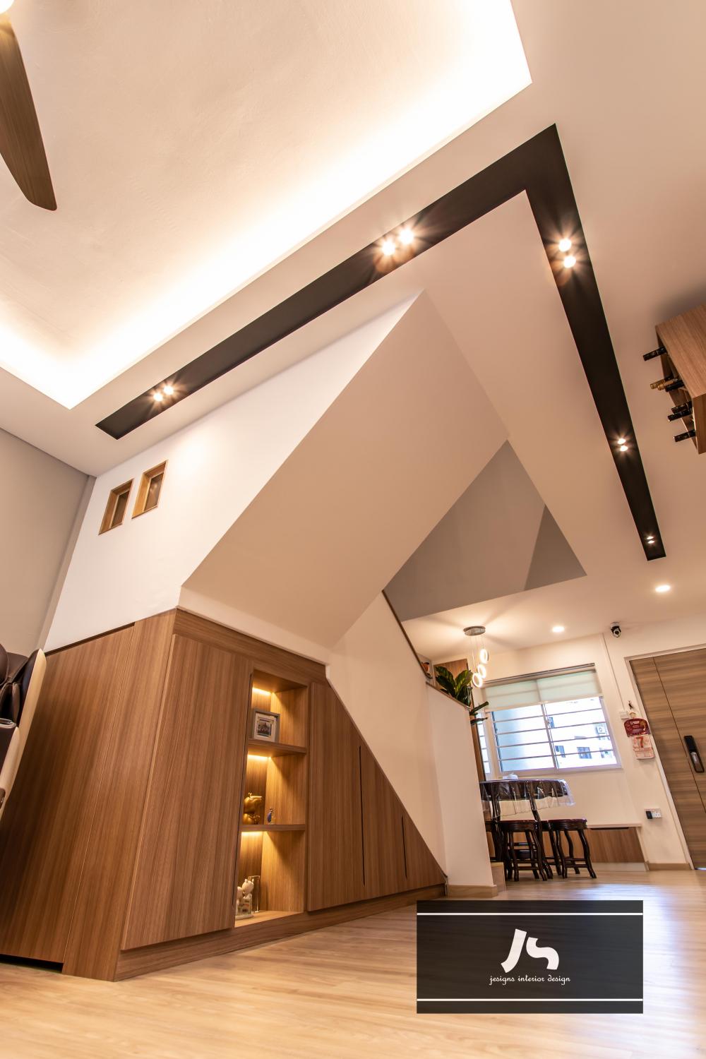 Scandinavian Living Room with Ceiling Light and Downlights