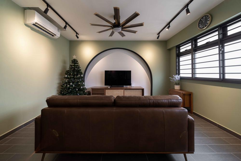 Vintage Living Room with TV Console and Feature Wall