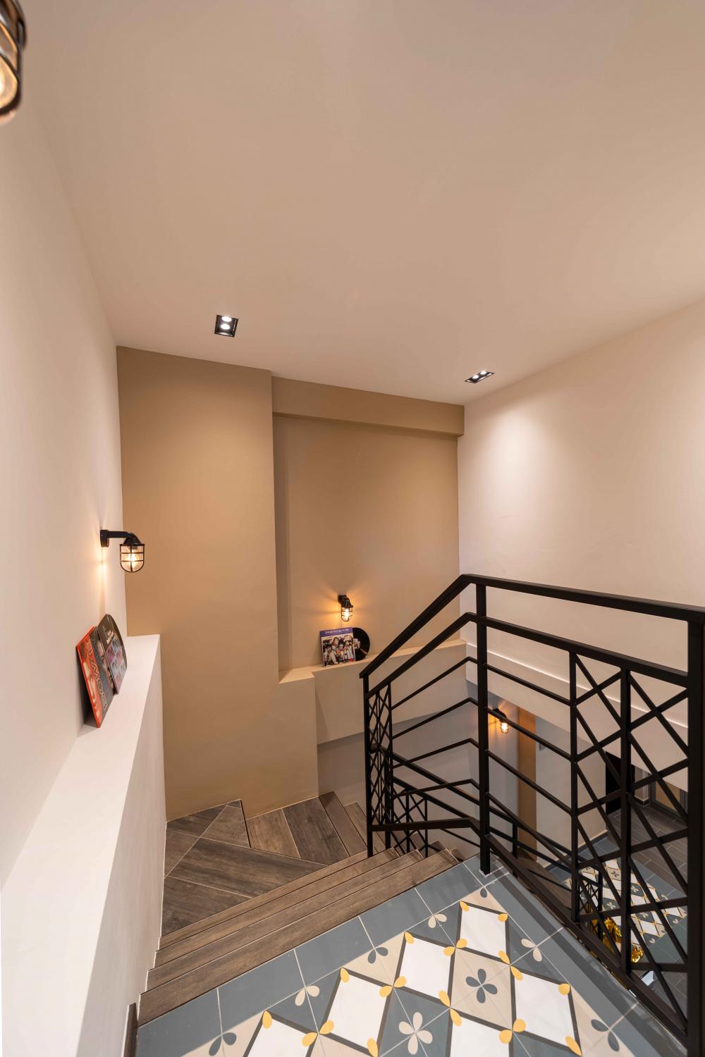 Vintage Hallway with Staircase and Ceiling Light