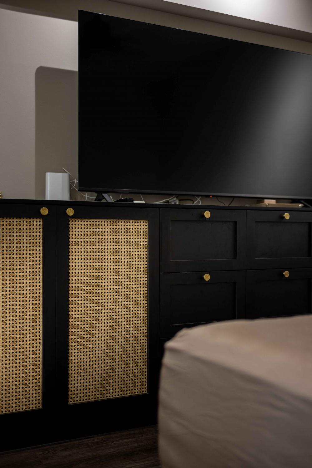 Vintage Bedroom with Bookshelf and TV Console