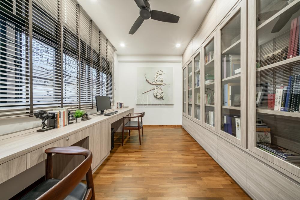 Contemporary Study with Bookshelf and Ceiling Light