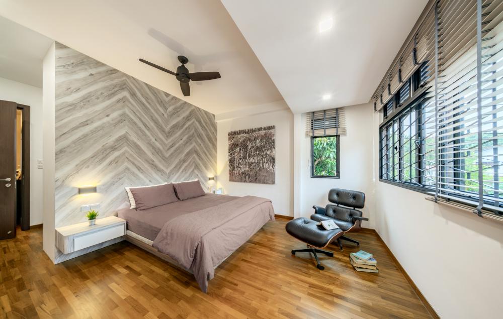 Contemporary Bedroom with Feature Wall and Built-in Bed