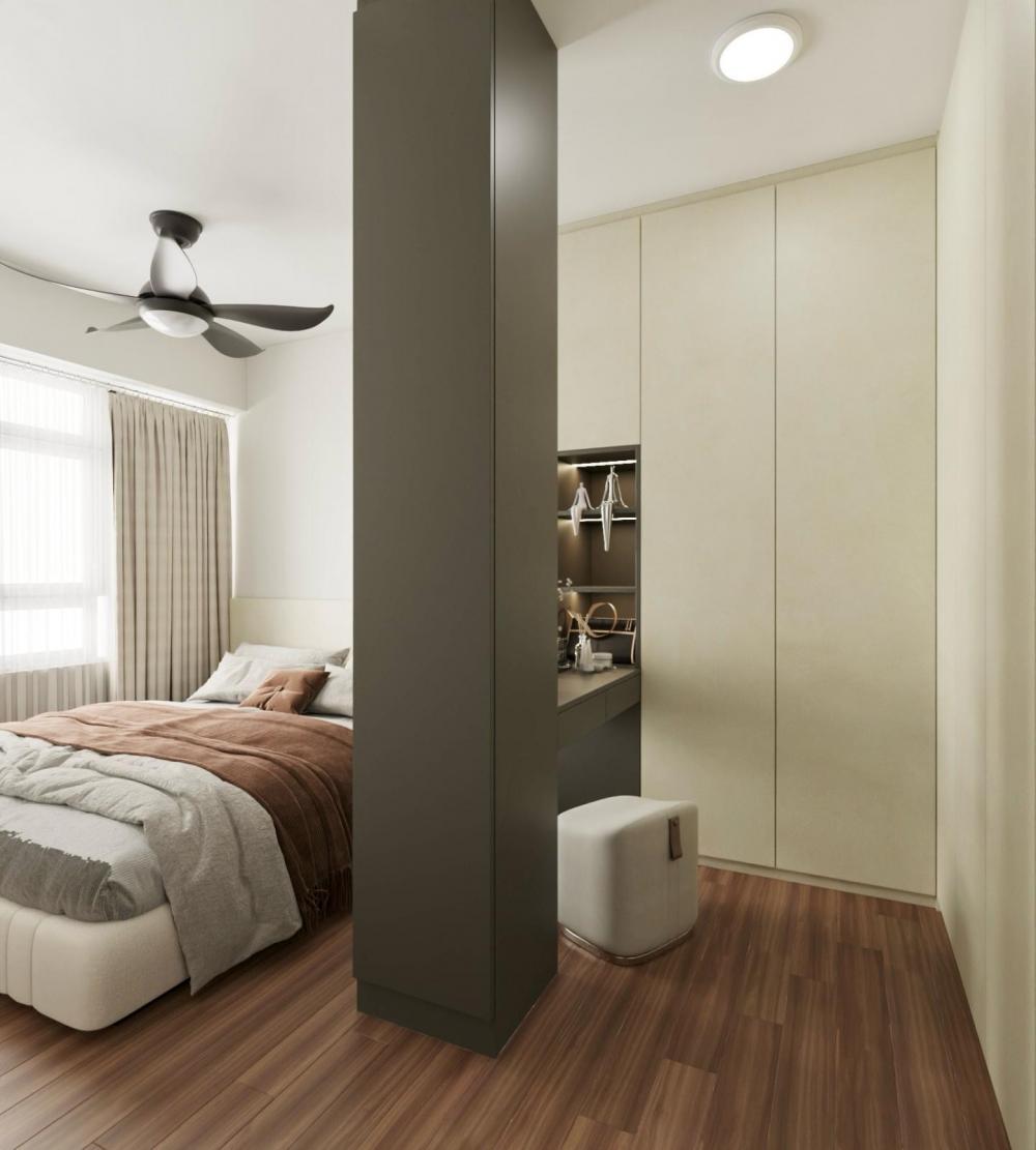 Scandinavian Bedroom with Vinyl Flooring and Wardrobe
