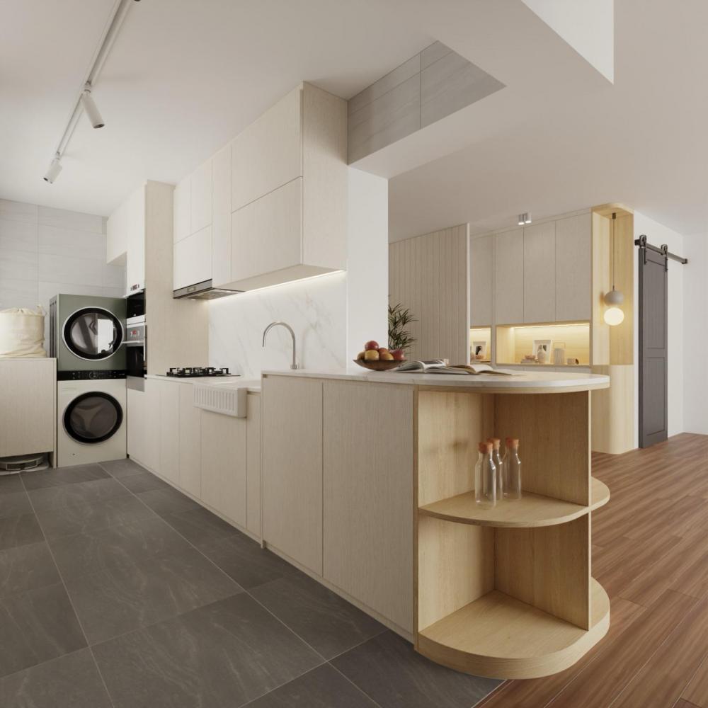 Scandinavian Kitchen with Countertop and Kitchen Island