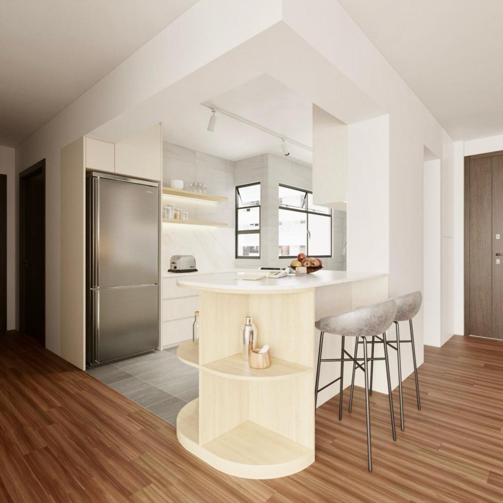 Scandinavian Kitchen with Countertop and Kitchen Island