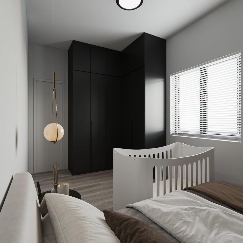 Industrial Bedroom with Vinyl Flooring and Wardrobe