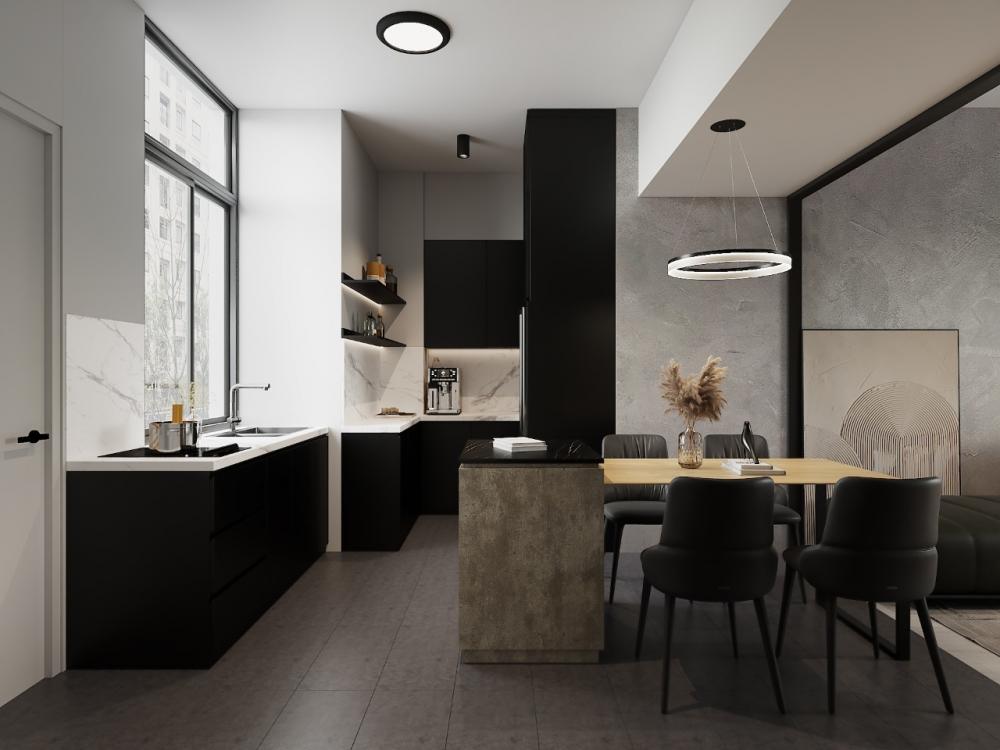 Industrial Kitchen with Countertop and Homogeneous Tiles