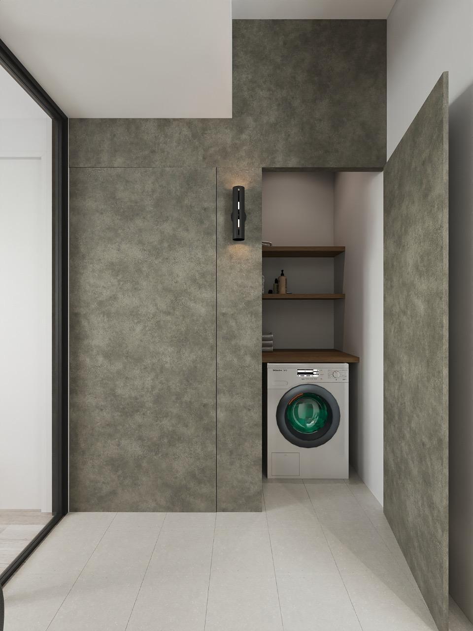 Industrial Service Yard with Washing Machine and Laundry Area