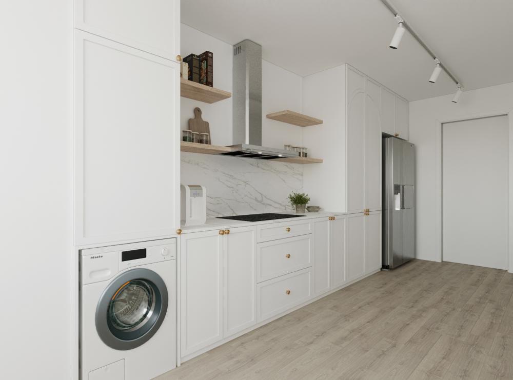Country Kitchen with Countertop and Open Kitchen