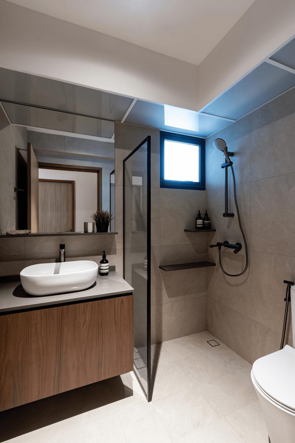 Vintage Bathroom with Countertop and Mirror