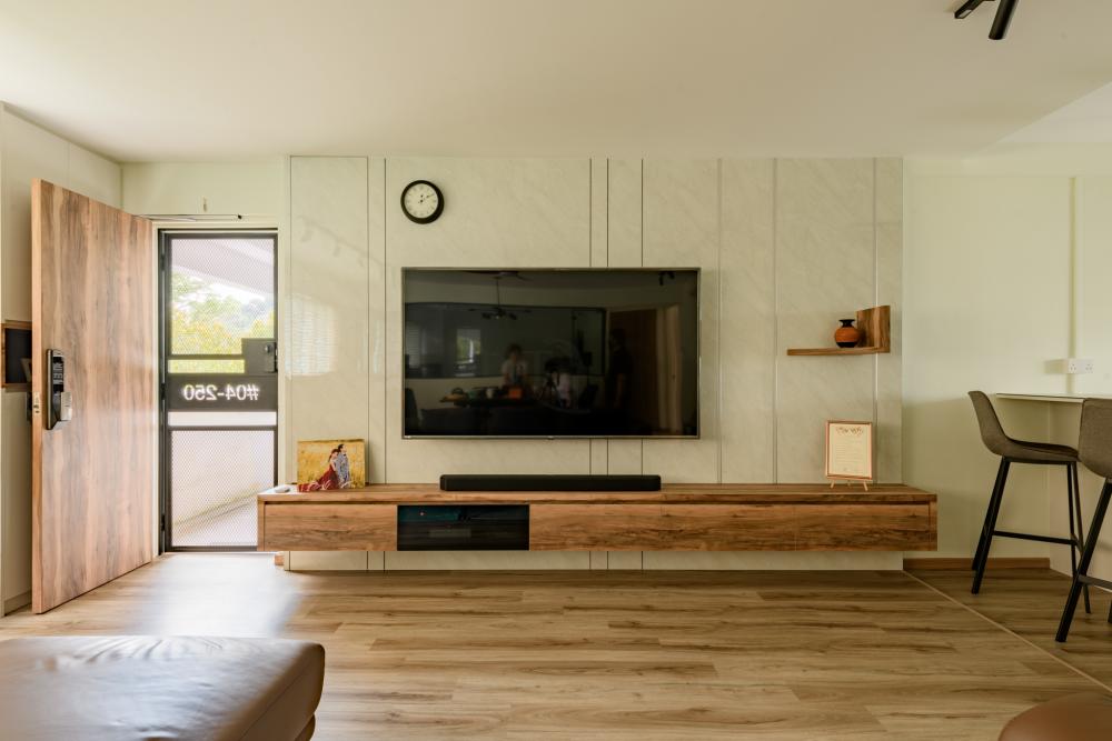 Contemporary Living Room with Vinyl Flooring and TV Console