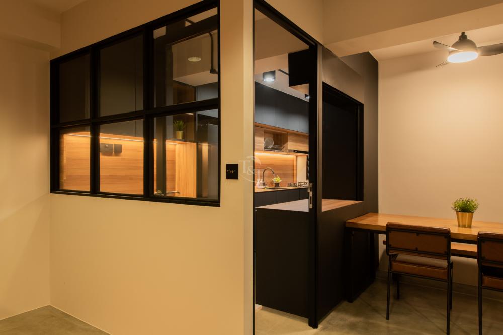 Contemporary Kitchen with Countertop and Cement Floor