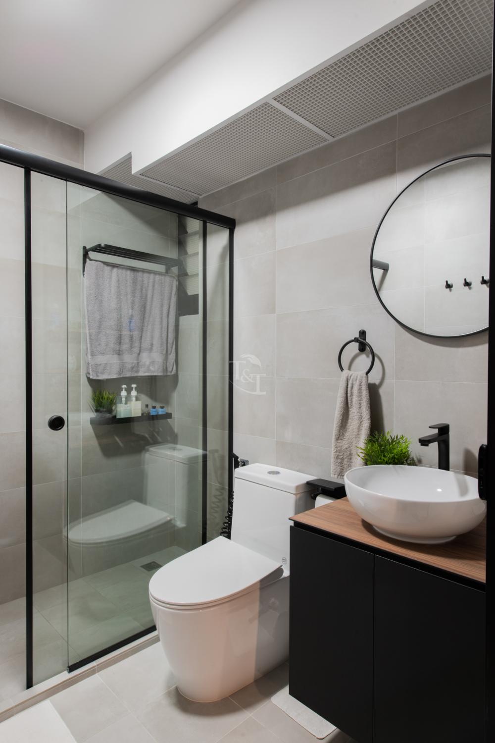 Contemporary Bathroom with Countertop and Homogeneous Tiles