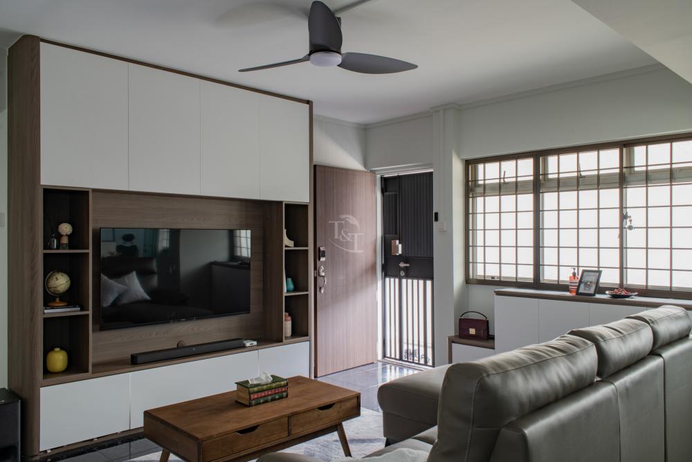 Modern Living Room with Bookshelf and TV Console