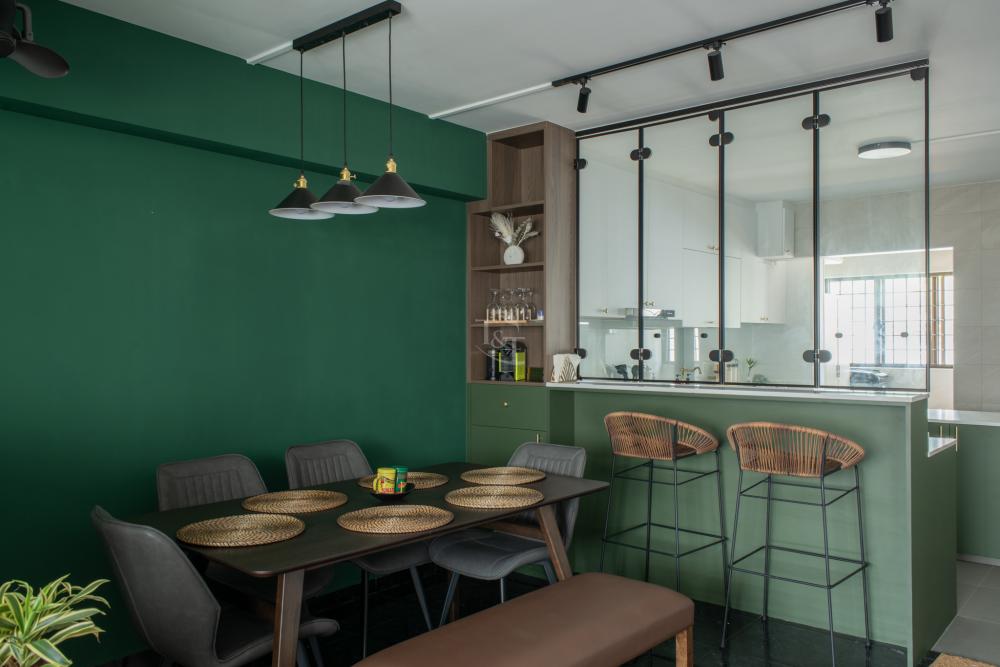 Modern Dining Room with Drop Light and Dining Table