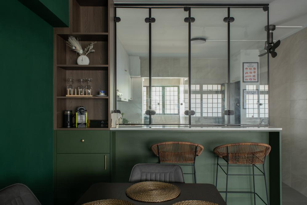 Modern Pantry with Kitchen Island and Console Table