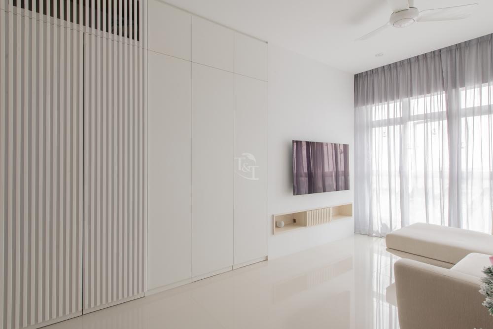 Minimalist Living Room with Homogeneous Tiles and Cement Floor