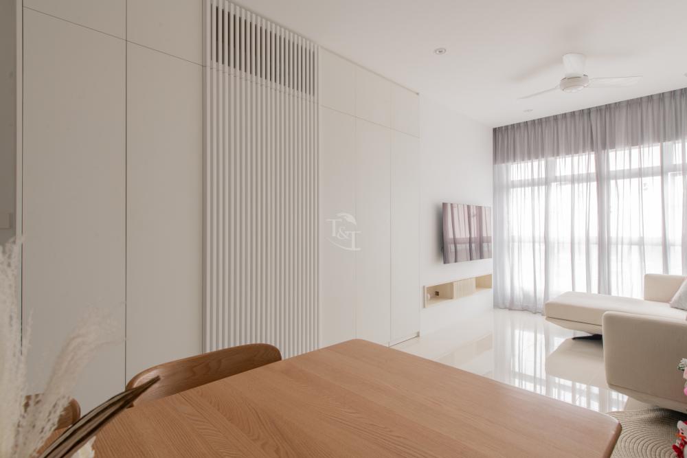 Minimalist Living Room with TV Console and Cove Lighting
