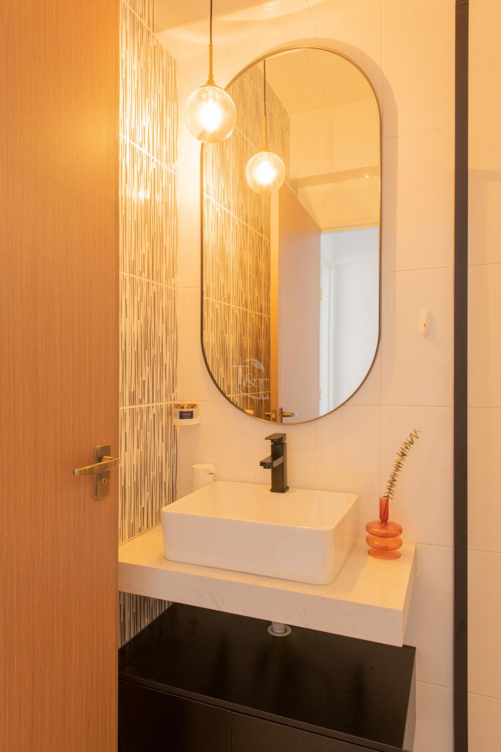 Minimalist Bathroom with Countertop and Marble Floor