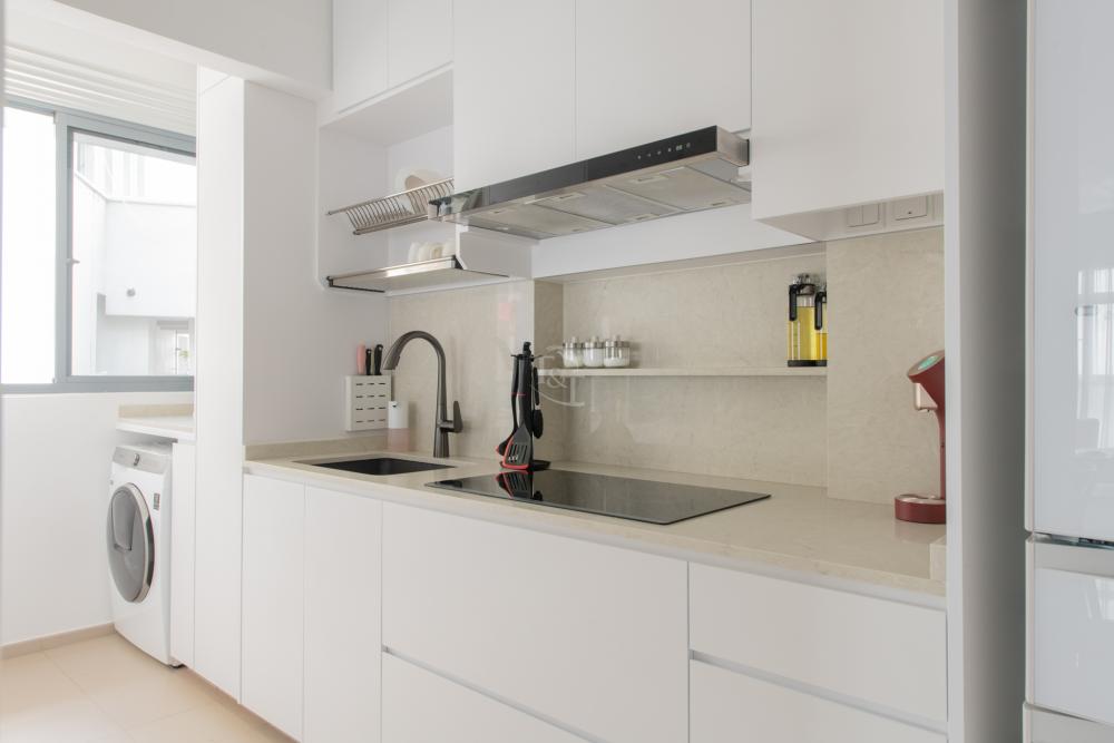 Minimalist Kitchen with Countertop and Homogeneous Tiles