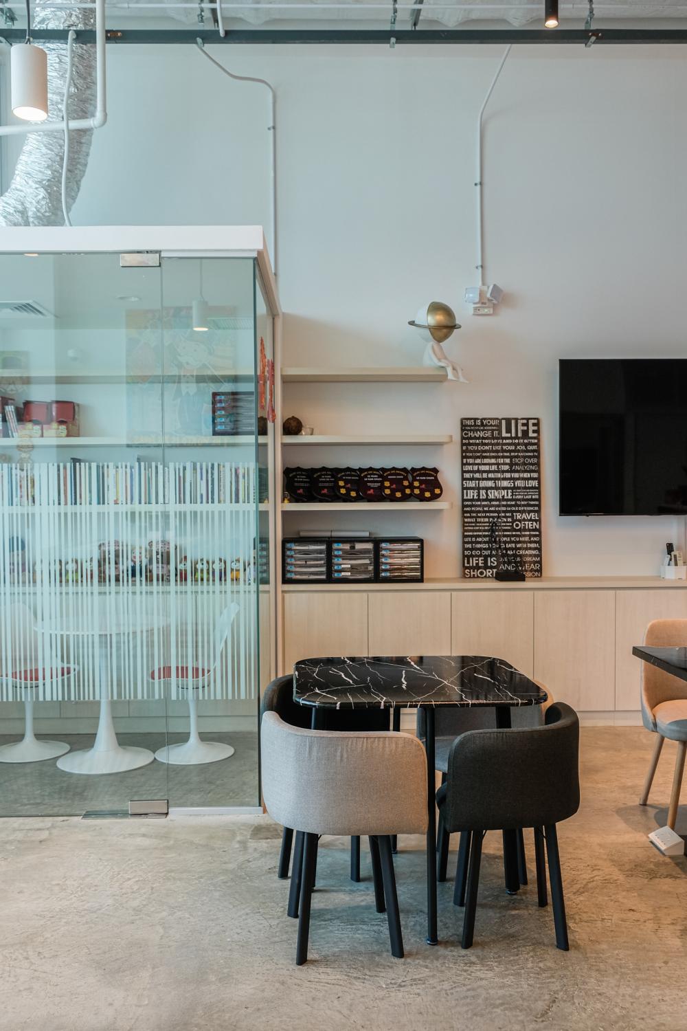 Modern Office with Bookshelf and Downlights