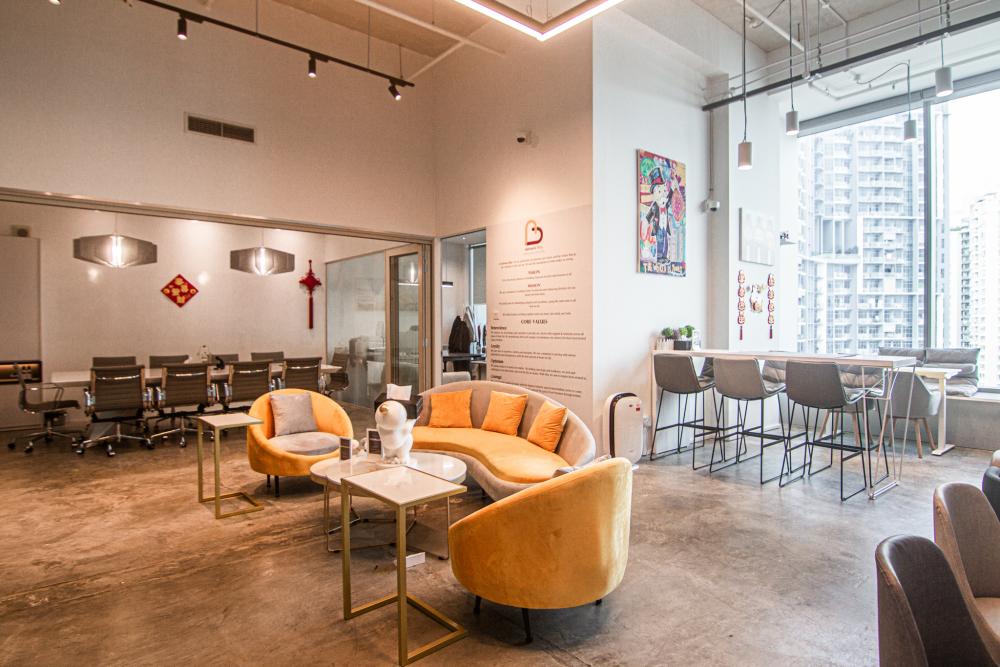 Modern Office with Downlights and Sofa