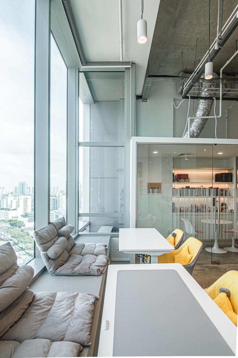 Modern Office with Bookshelf and Downlights