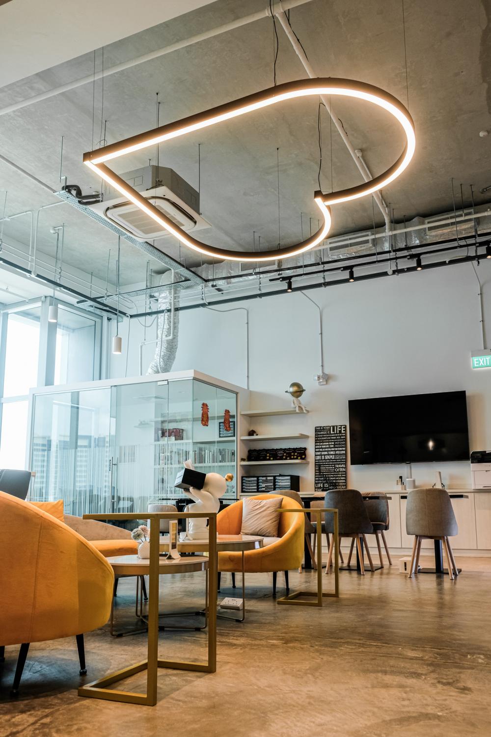 Modern Office with Bookshelf and TV