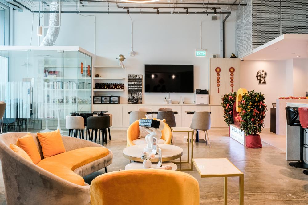 Modern Office with Bookshelf and Downlights