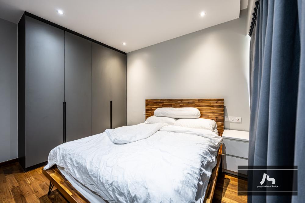 Scandinavian Bedroom with Ceiling Light and Wardrobe