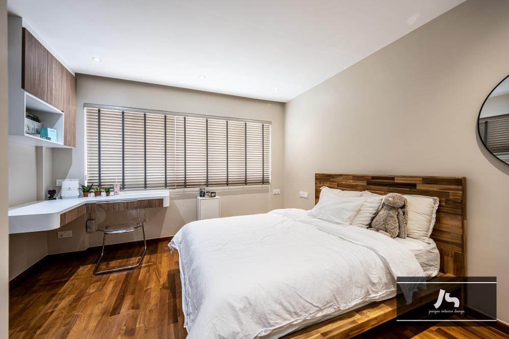 Scandinavian Bedroom with Vinyl Flooring and Closet