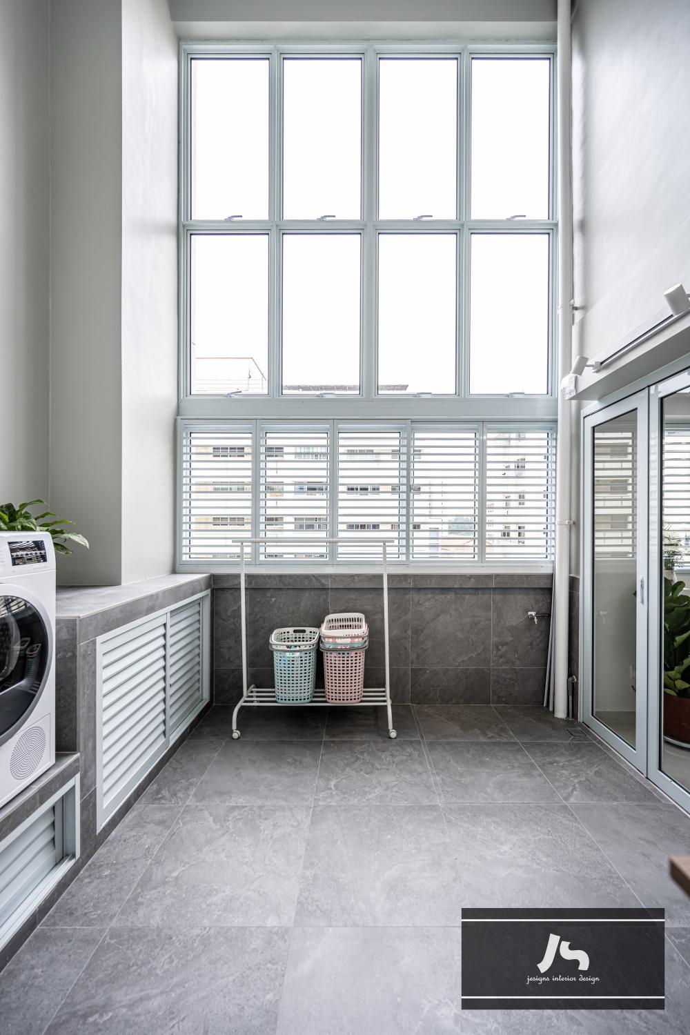 Scandinavian Service Yard with Washing Machine and Laundry Area