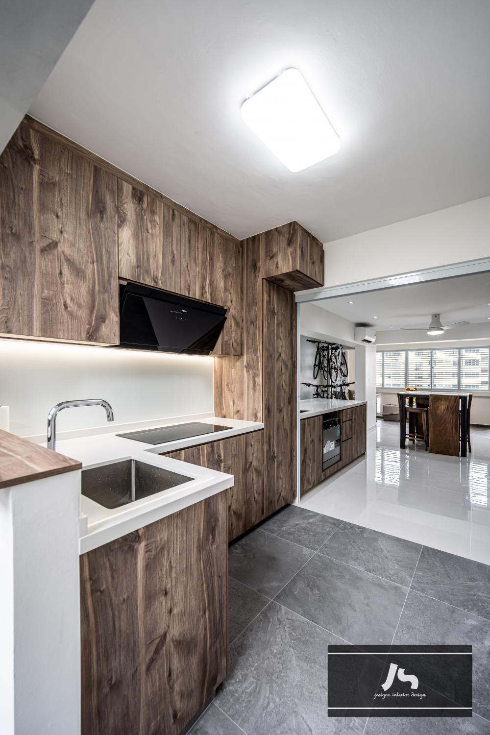 Scandinavian Kitchen with Countertop and Homogeneous Tiles