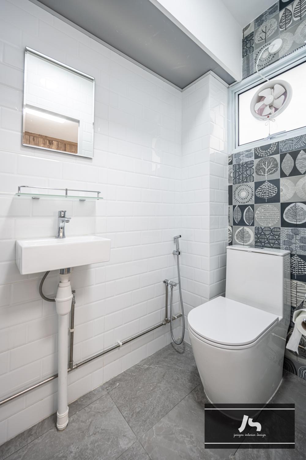 Scandinavian Bathroom with Homogeneous Tiles and Mirror