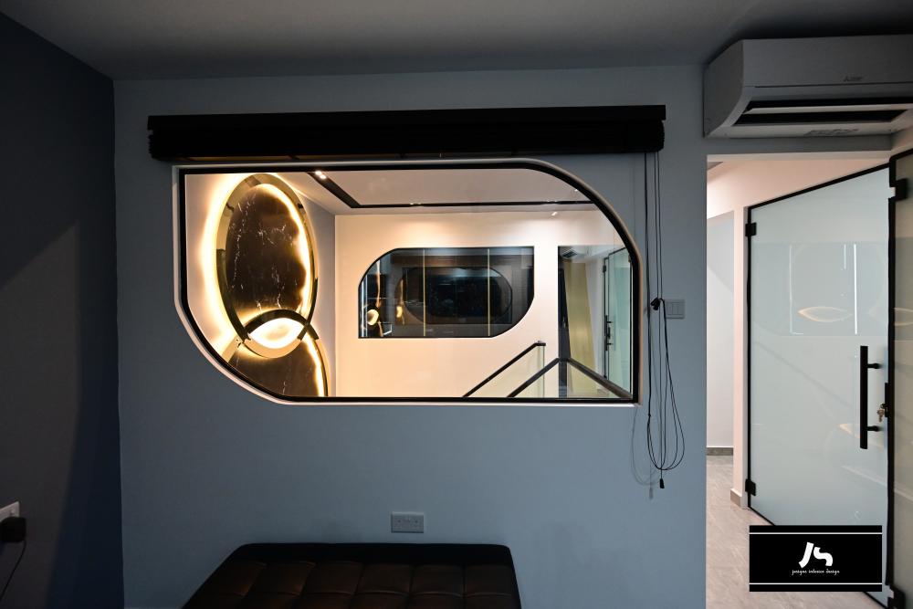 Modern Bedroom with Glass Door and Curtain