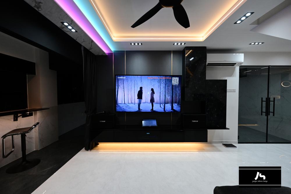 Modern Living Room with Marble Floor and TV Console