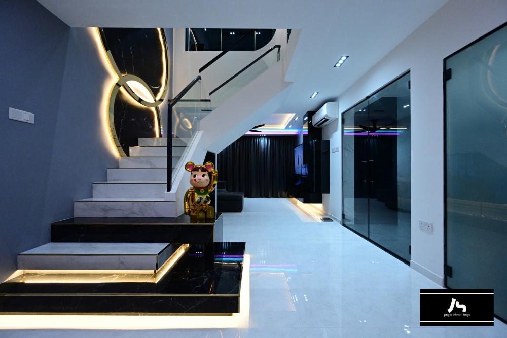 Modern Living Room with Feature Wall and Staircase