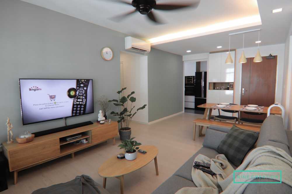 Scandinavian Living Room with Bookshelf and Vinyl Flooring