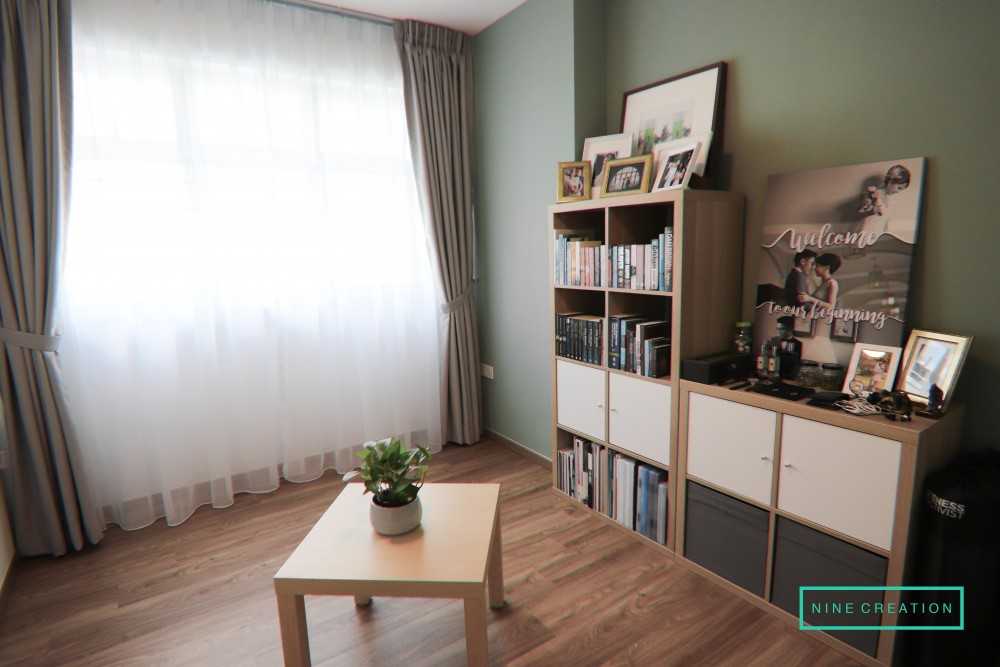 Scandinavian Bedroom with Bookshelf and Vinyl Flooring