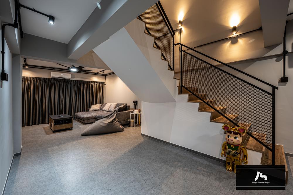 Modern Hallway with Staircase and Ceiling Light