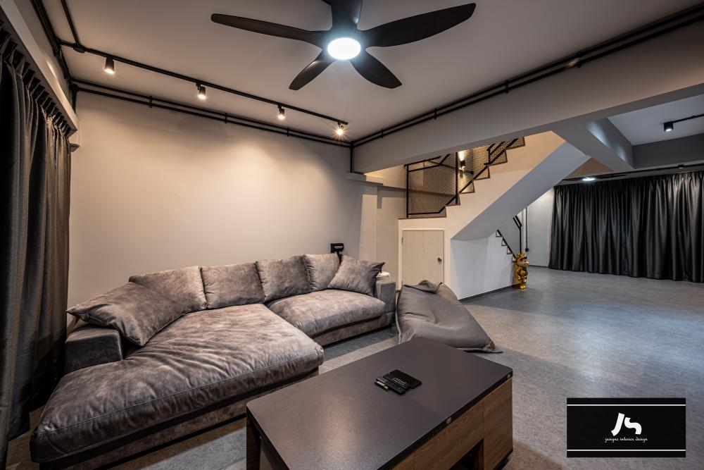 Modern Living Room with Staircase and Downlights
