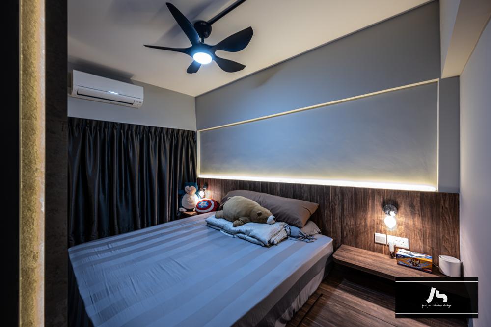 Modern Bedroom with Downlights and Bedside Table