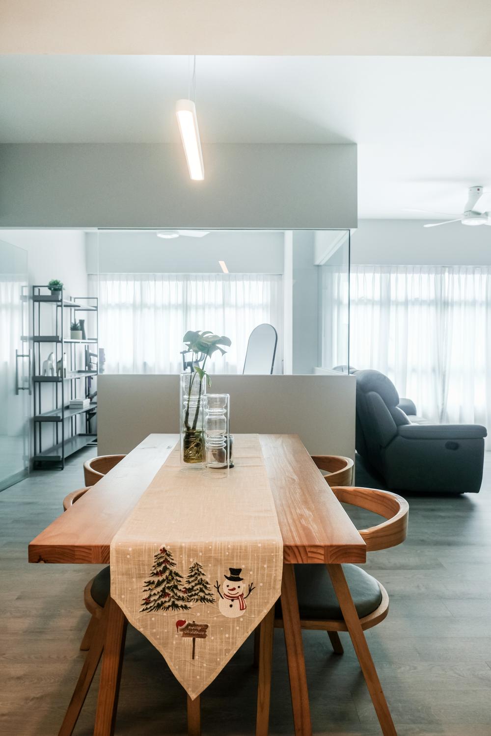 Modern Dining Room with Vinyl Flooring and Sofa