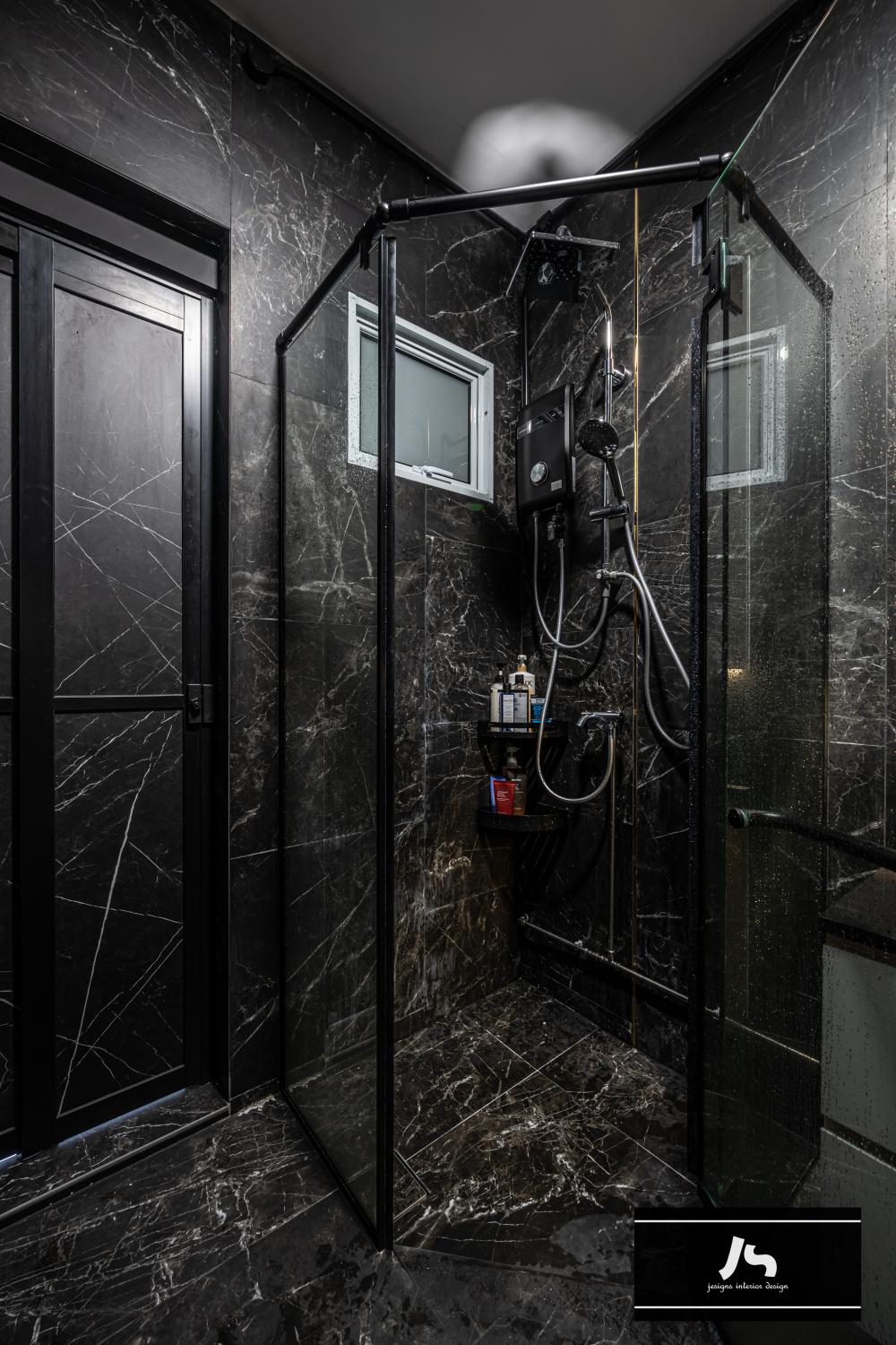 Modern Bathroom with Homogeneous Tiles and Shower Screen