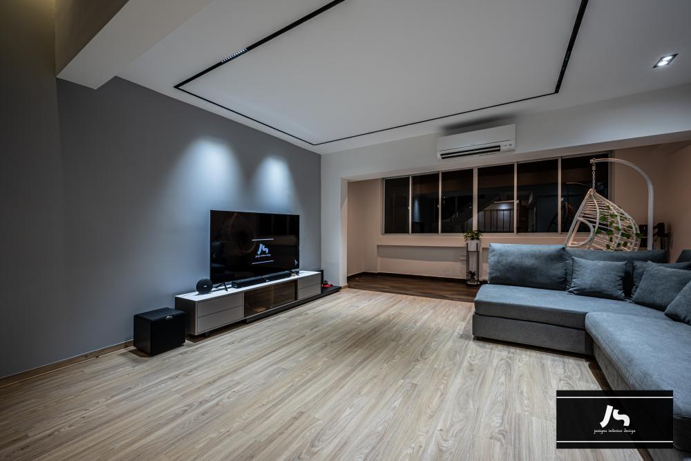 Modern Living Room with TV Console and Feature Wall