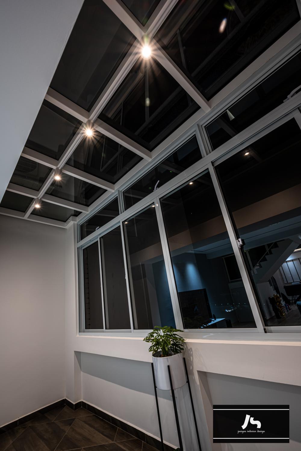 Modern Balcony with Window Seat and Window Shutters
