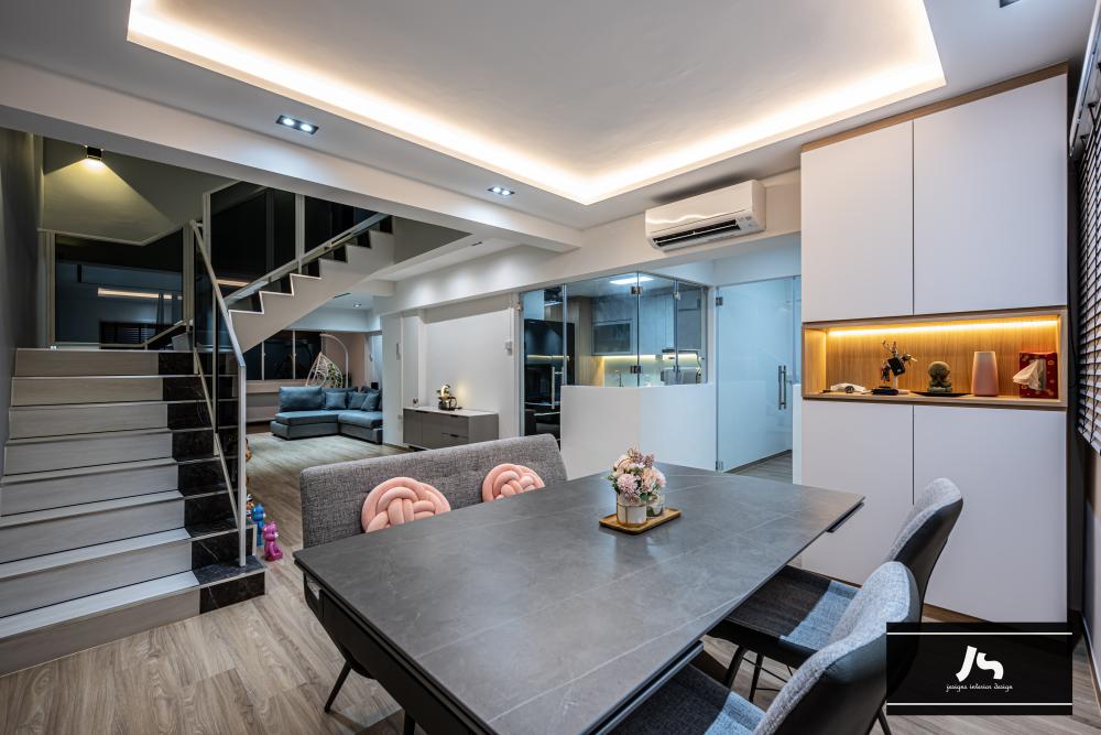 Modern Dining Room with Dining Table and Display Cabinets