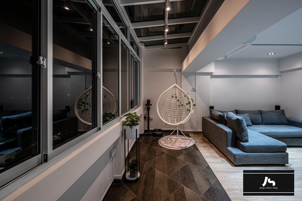 Modern Balcony with Window Shutters and Window Grille