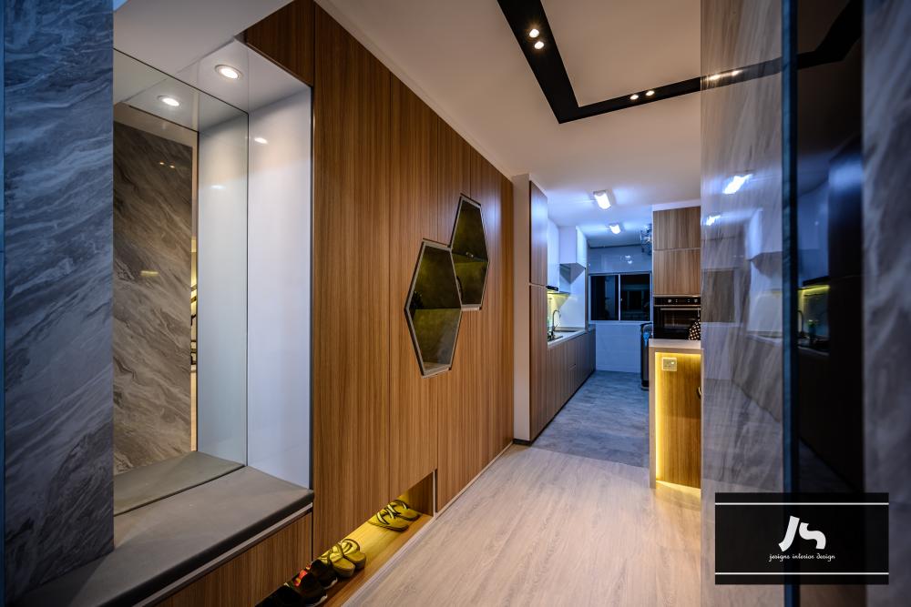 Modern Entryway with Settee and Mirror